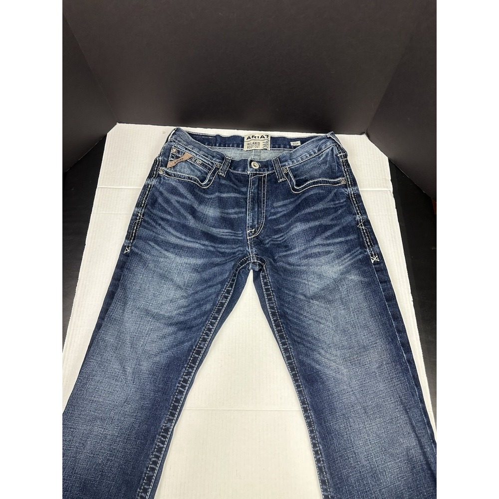 Ariat Jeans Mens 32x34 Blue M4 Relaxed Boot Cut Western Cowboy Heavy Stitching - Picture 4 of 9